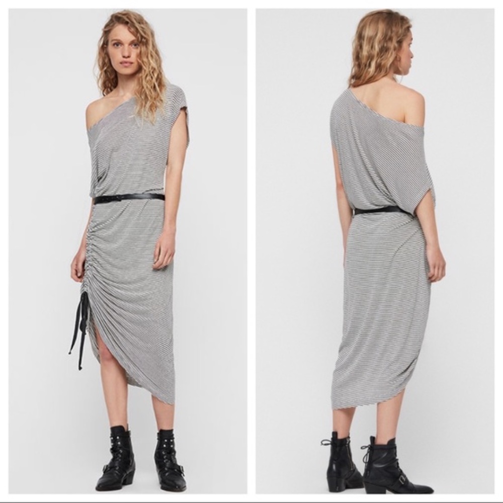 All Saints Brea Stripe Dress One Shoulder